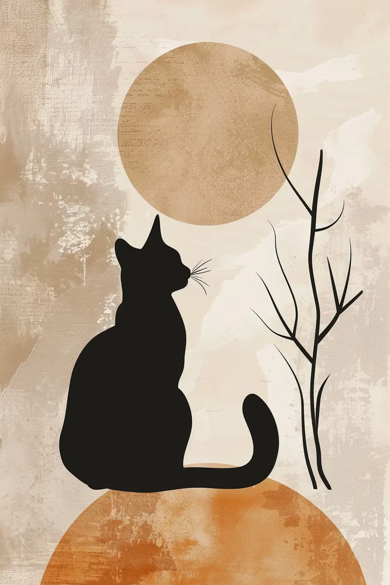 Boho Cat Printable Wall Art for Minimalist Decor