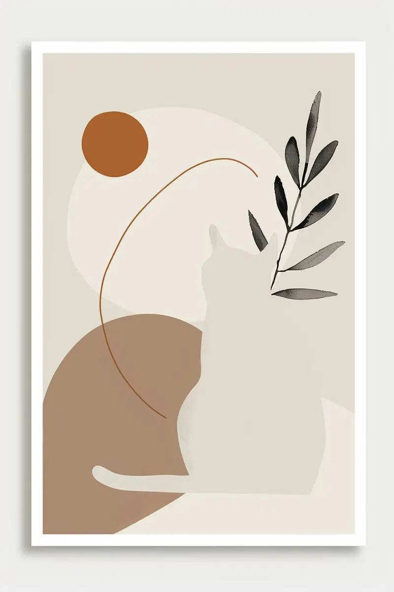 Minimalist Cat Printable Wall Art in Soft Beige Tones
