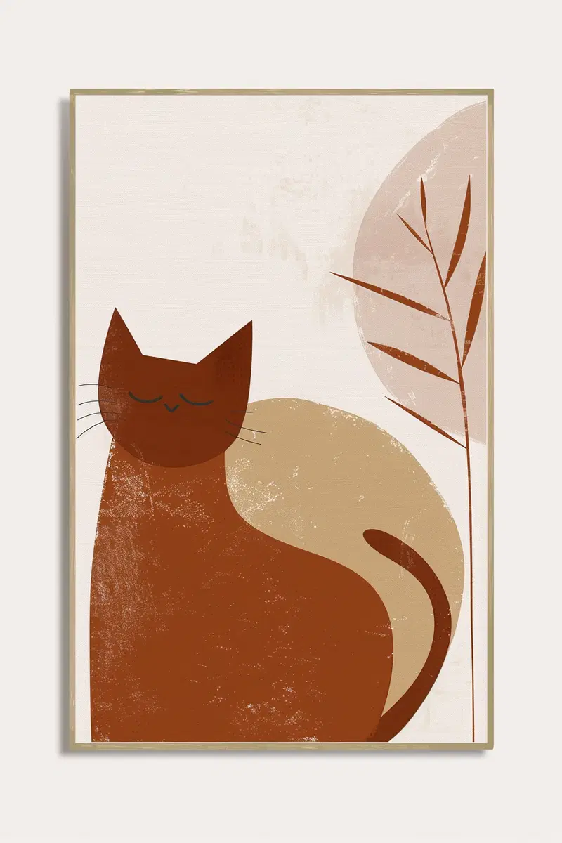 Printable Cat Wall Art in Neutral Boho Aesthetic