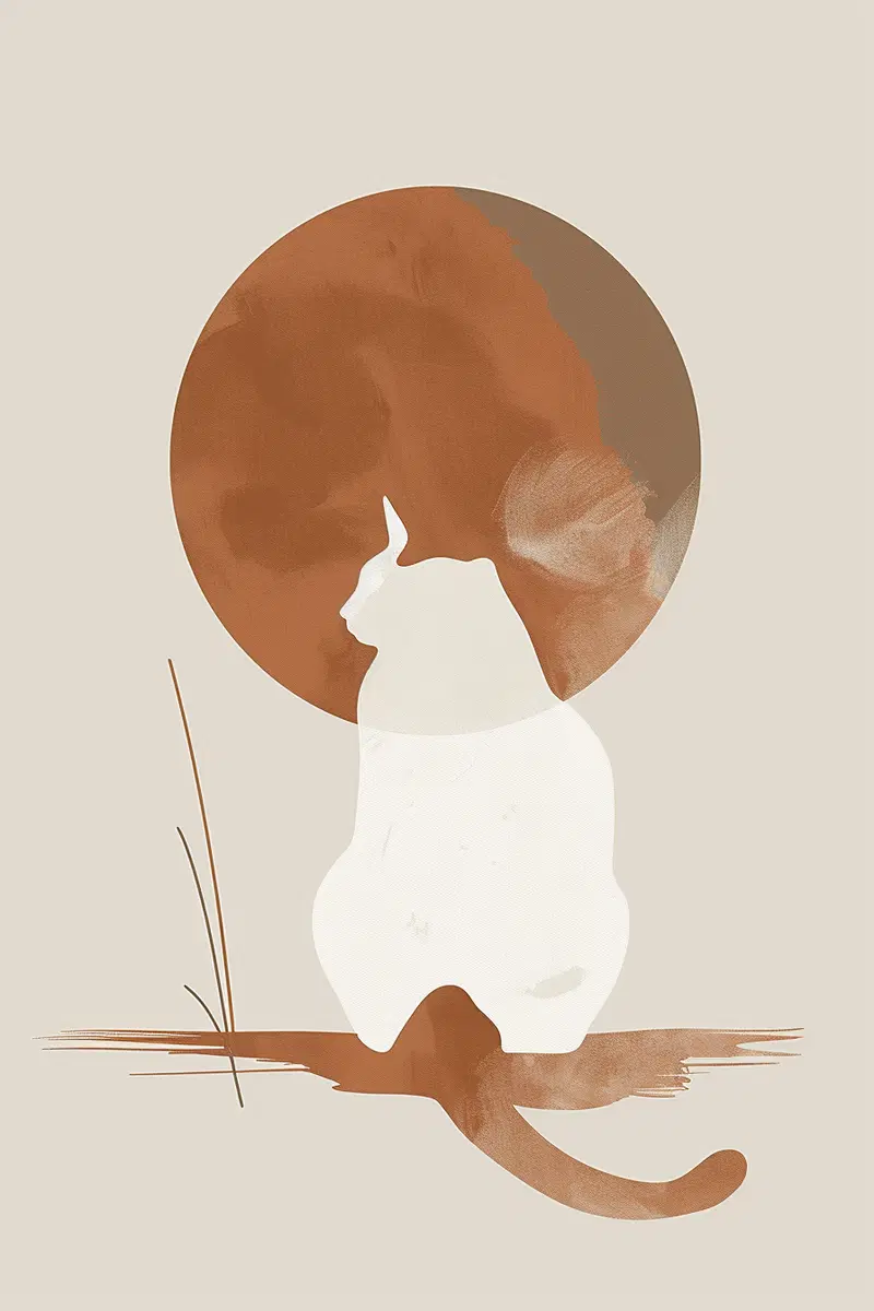 Abstract Cat Printable Wall Art in Neutral Boho Aesthetic