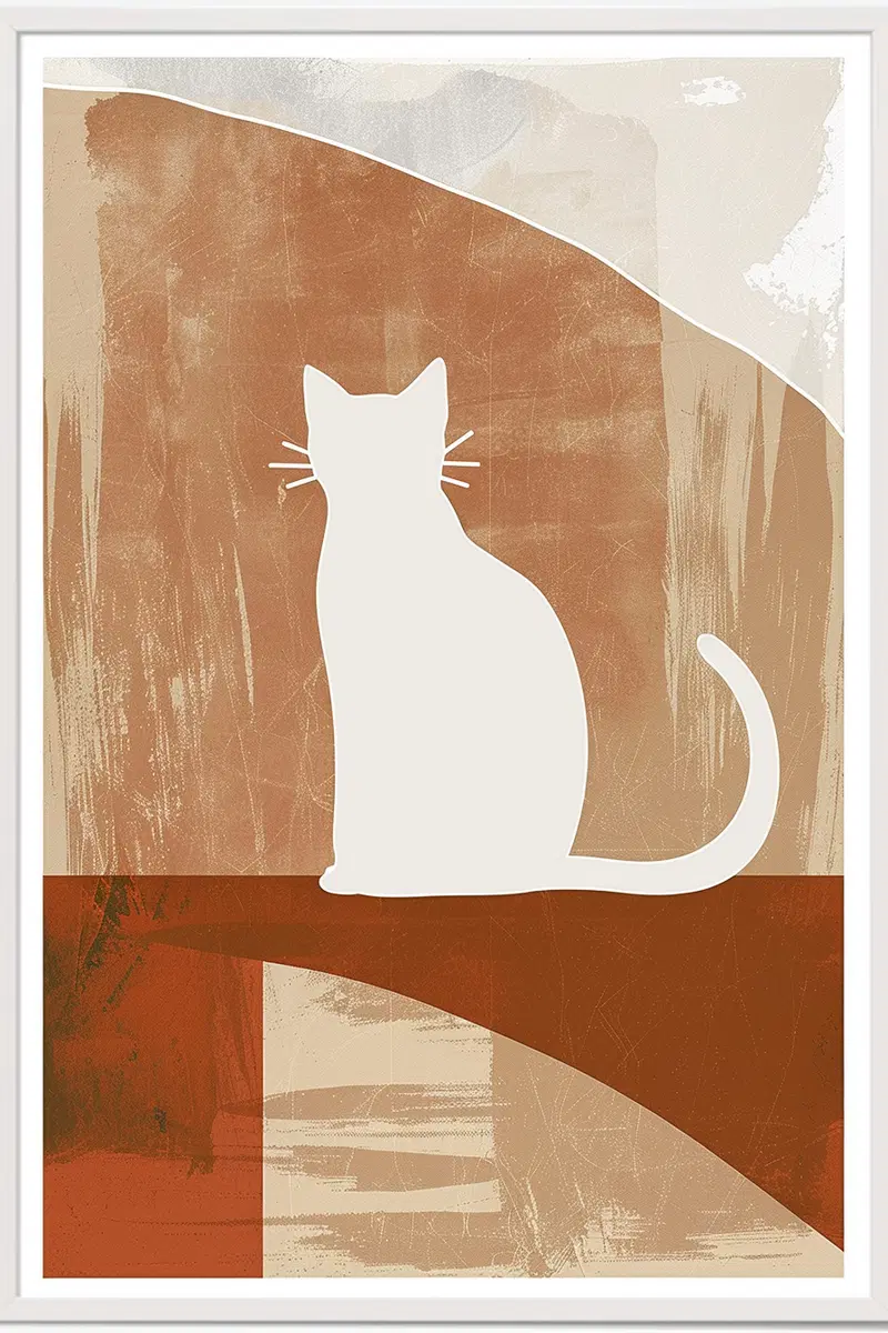 Abstract Cat Printable Wall Art in Neutral Boho Aesthetic