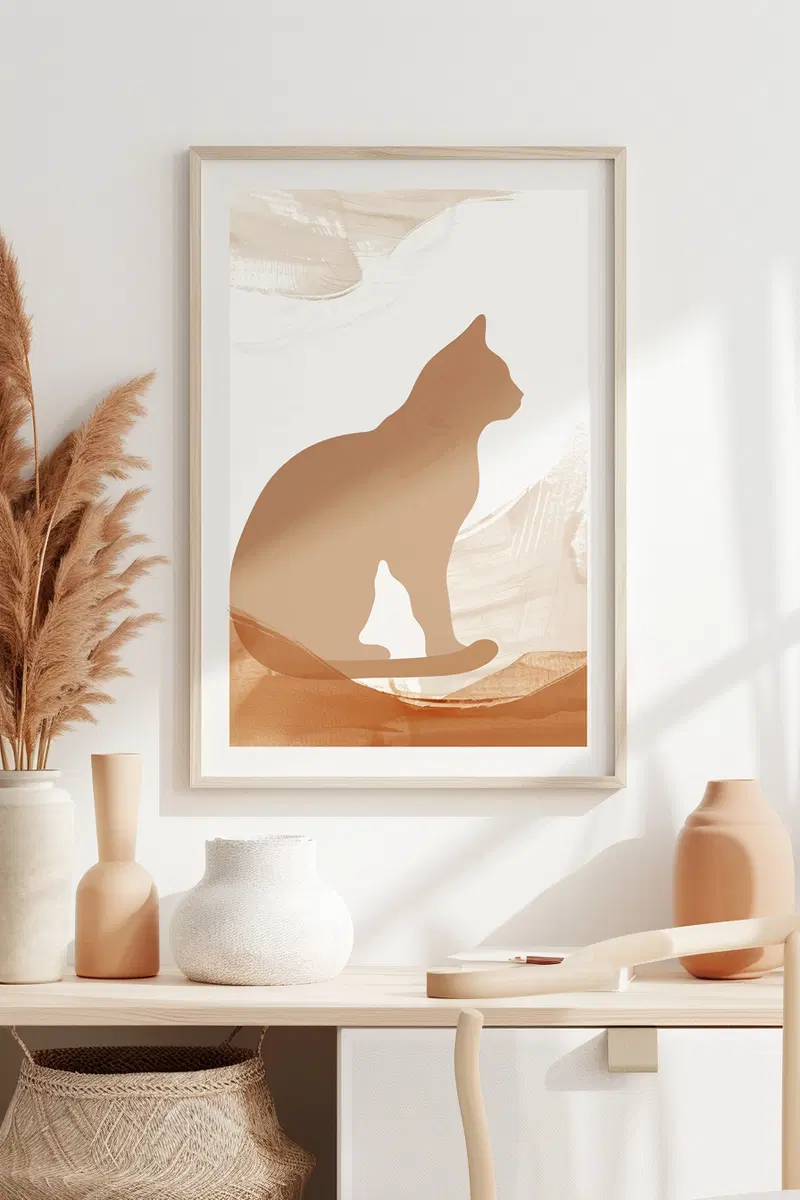 Abstract Cat Printable Wall Art in Earthy Tones
