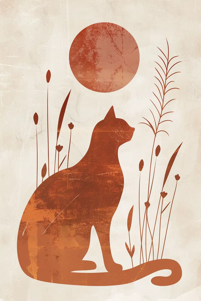 Abstract Cat Printable Wall Art in Earthy Tones