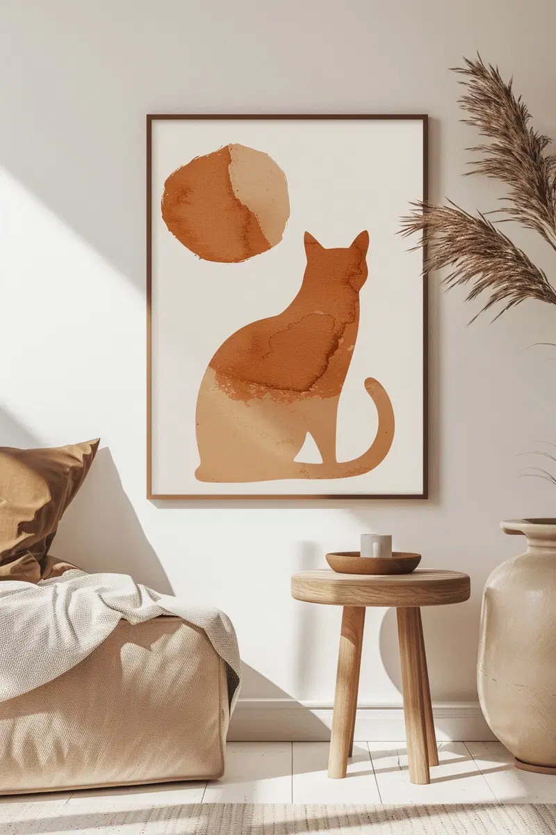 Abstract Cat Printable Wall Art in Earthy Tones