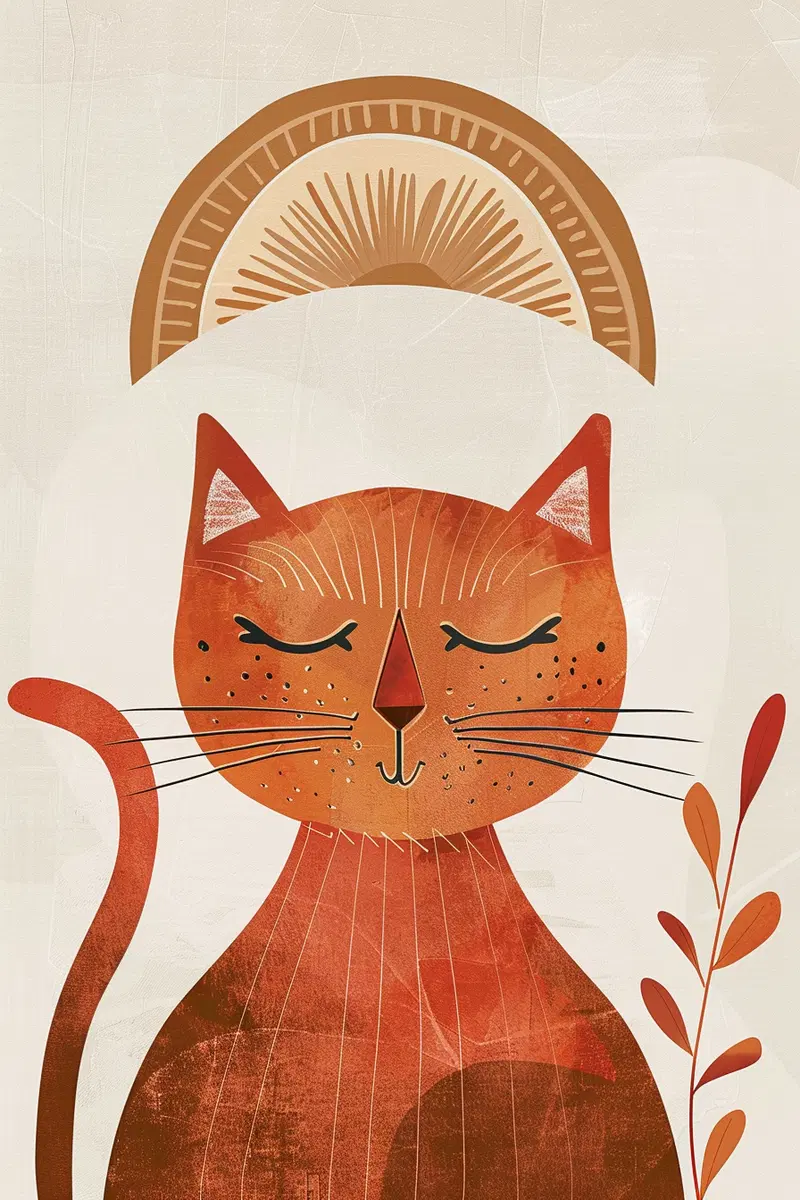 Boho Cat Wall Art Printable in Beige and Brown Tones