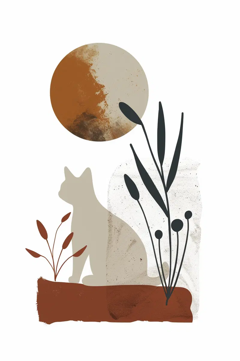 Boho Minimalist Cat Printable Wall Art Decor