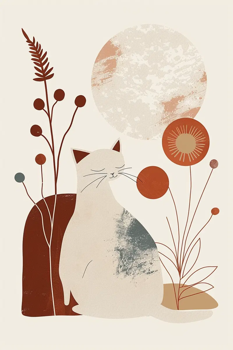 Boho Minimalist Cat Printable Wall Art Decor