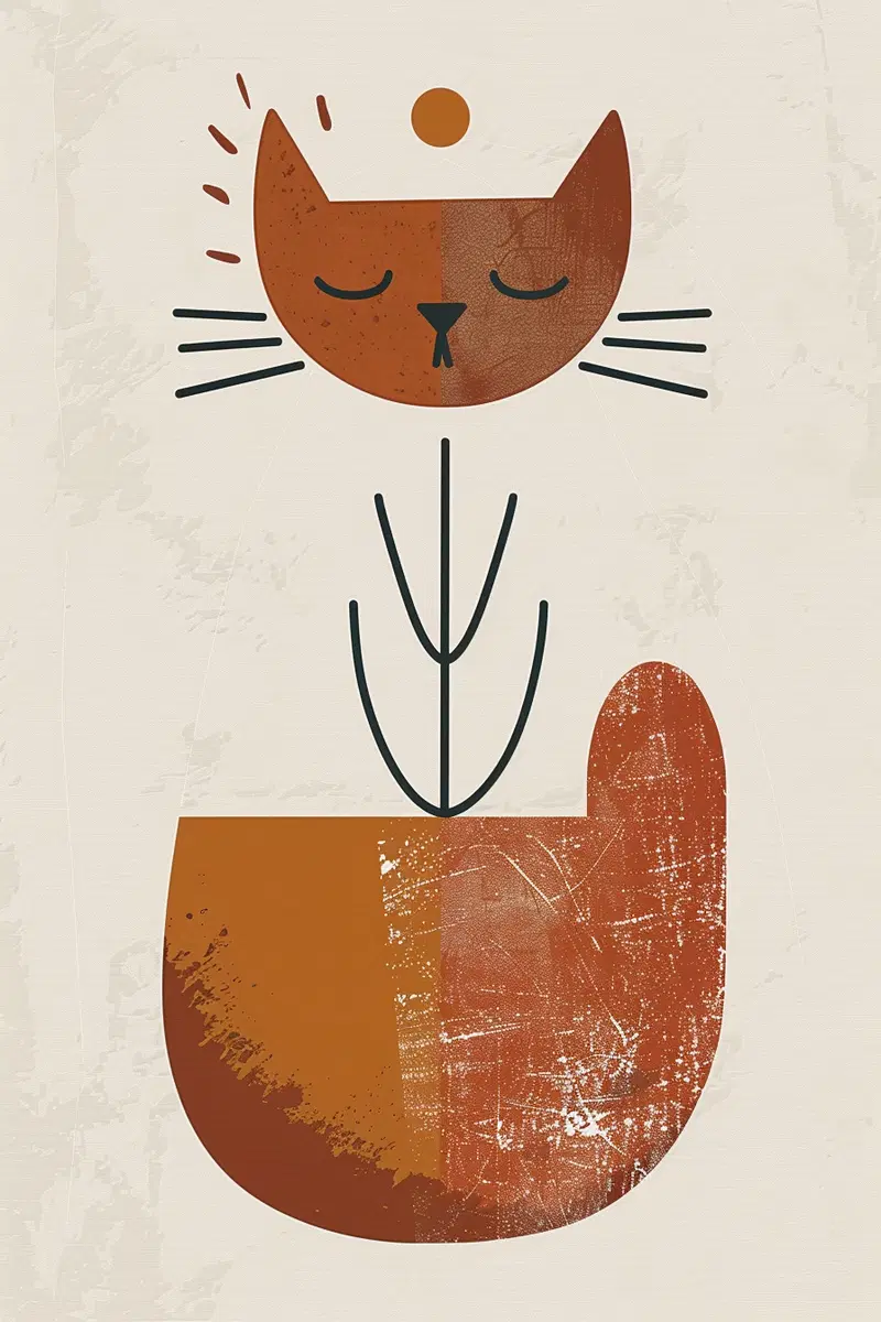 Boho Style Printable Cat Wall Art with Abstract Shapes