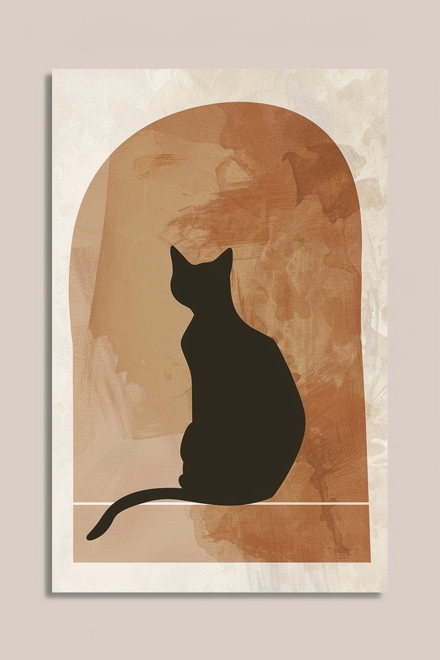 Minimalist cat art with organic curves on beige background