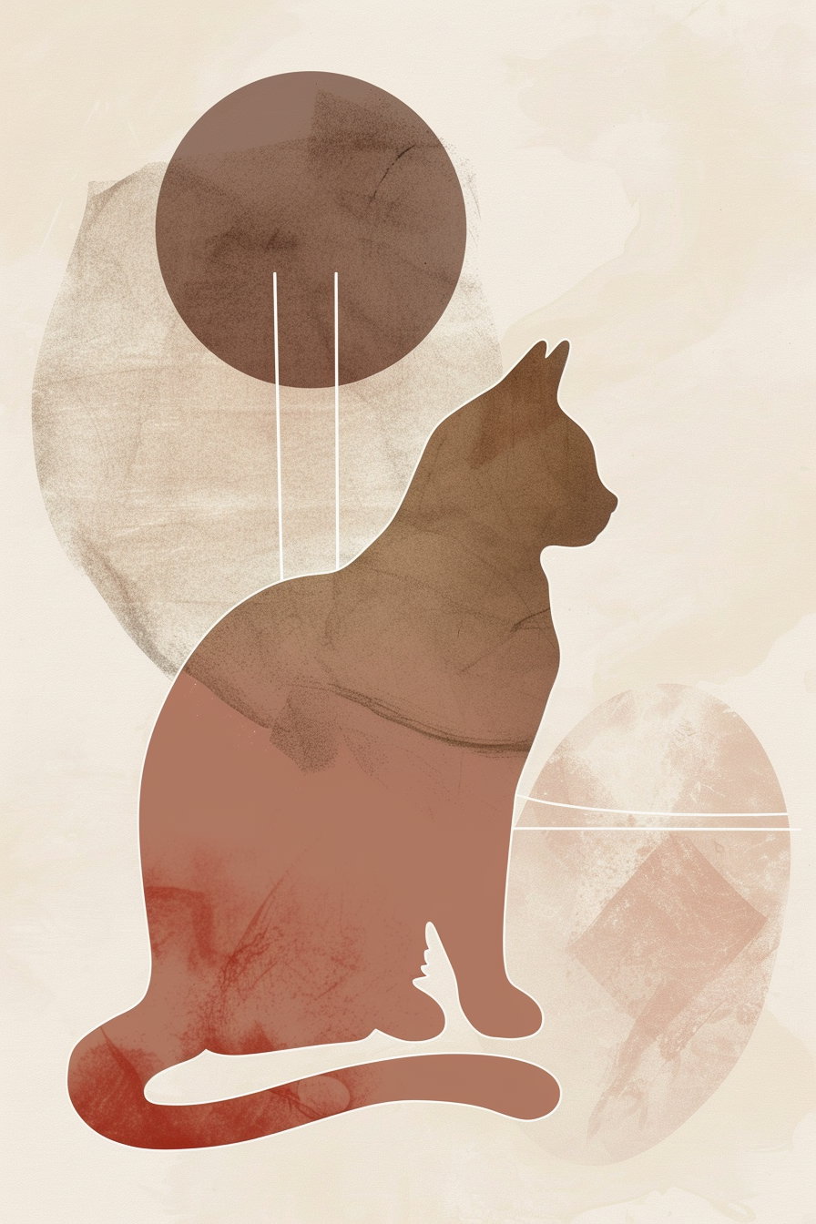 Minimalist cat art with organic curves on beige background