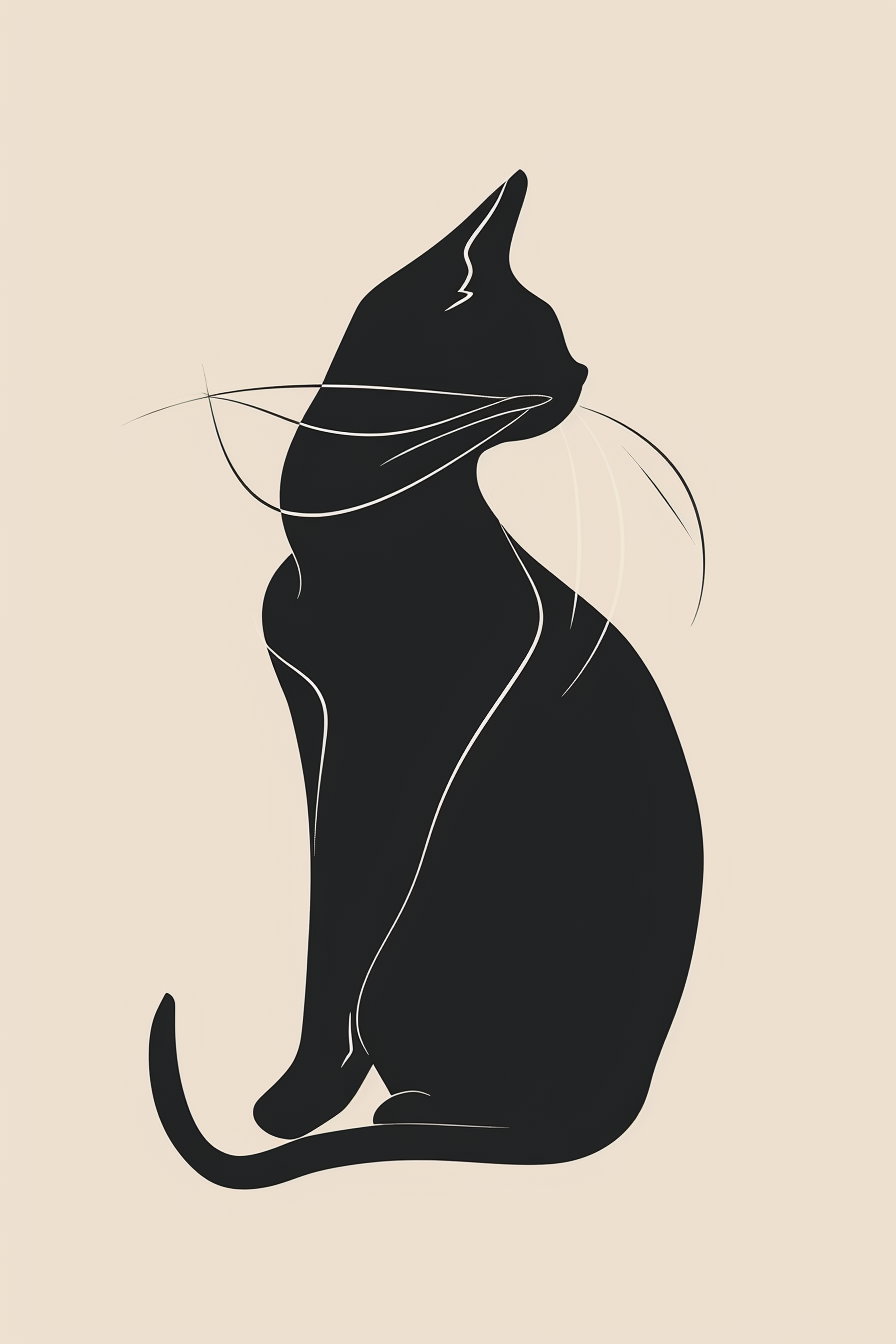 Minimalist cat art with organic curves on beige background