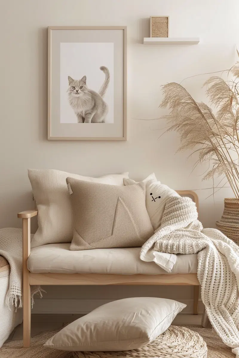 Minimalist Cat Printable Wall Art in Soft Neutral Palette