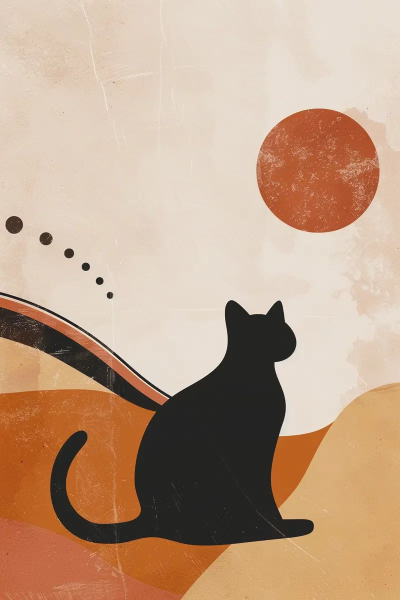 Printable Cat Wall Art with Boho Aesthetic and Neutral Tones