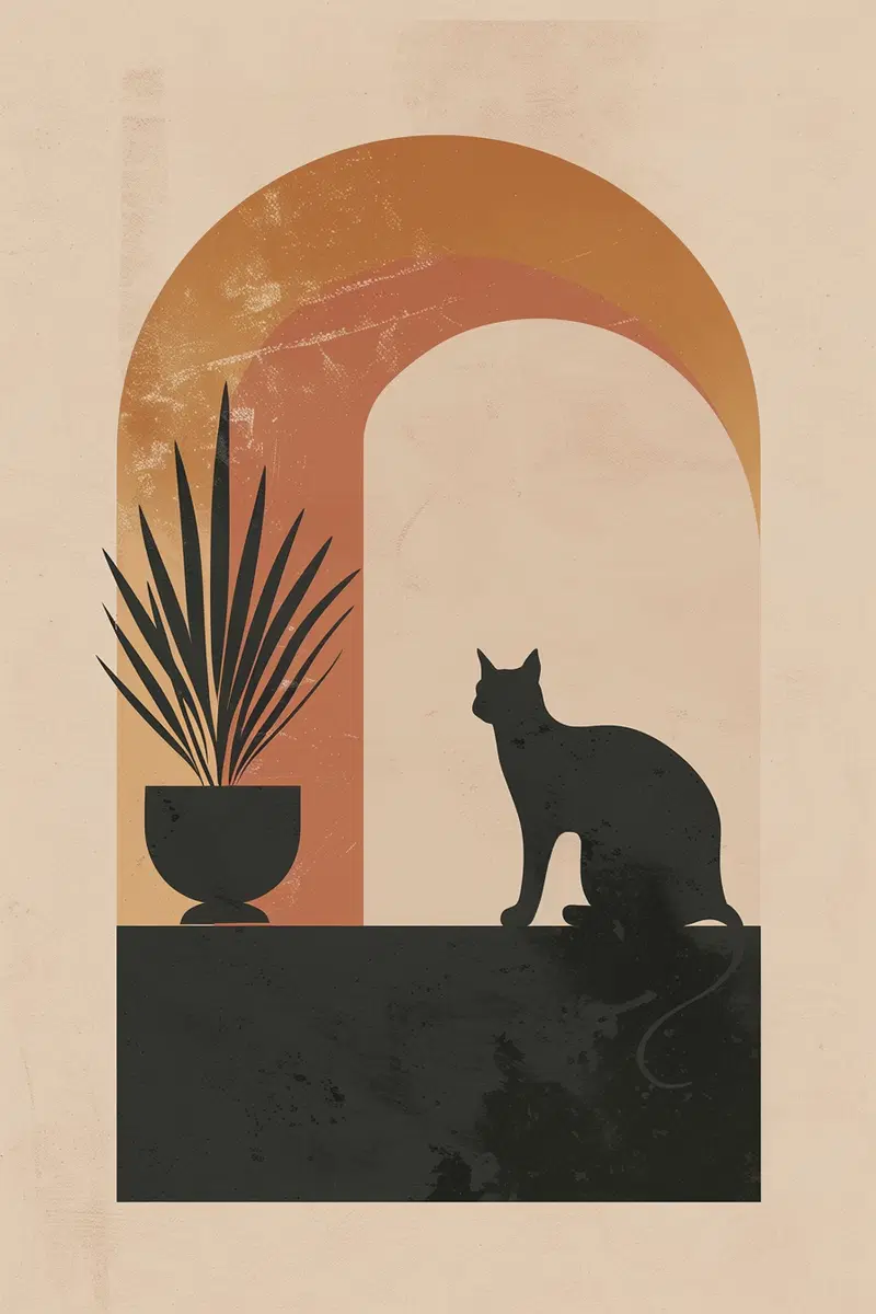 Printable Cat Wall Art in Warm Neutral Boho Aesthetic