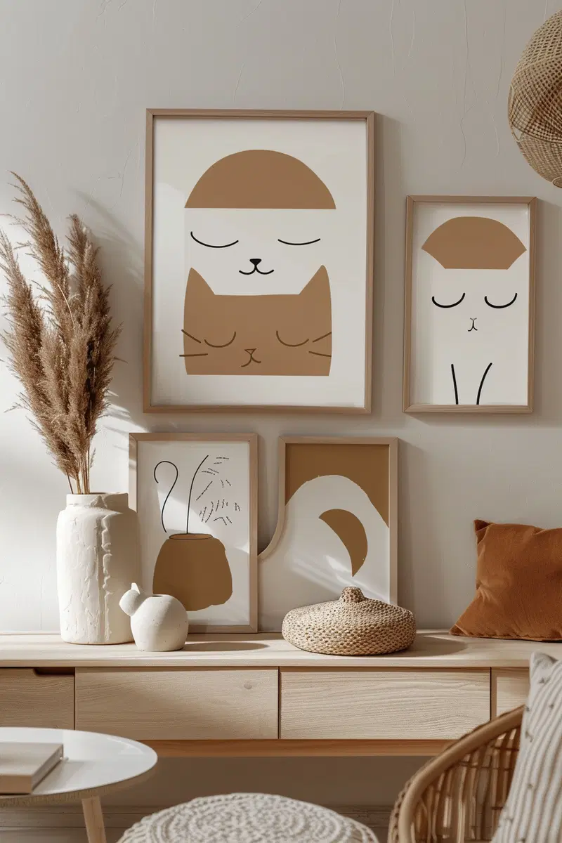 Scandinavian Boho Cat Printable Wall Art Decor