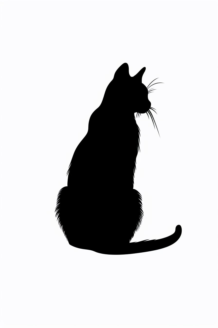Black cat silhouette minimalist wall art on white background