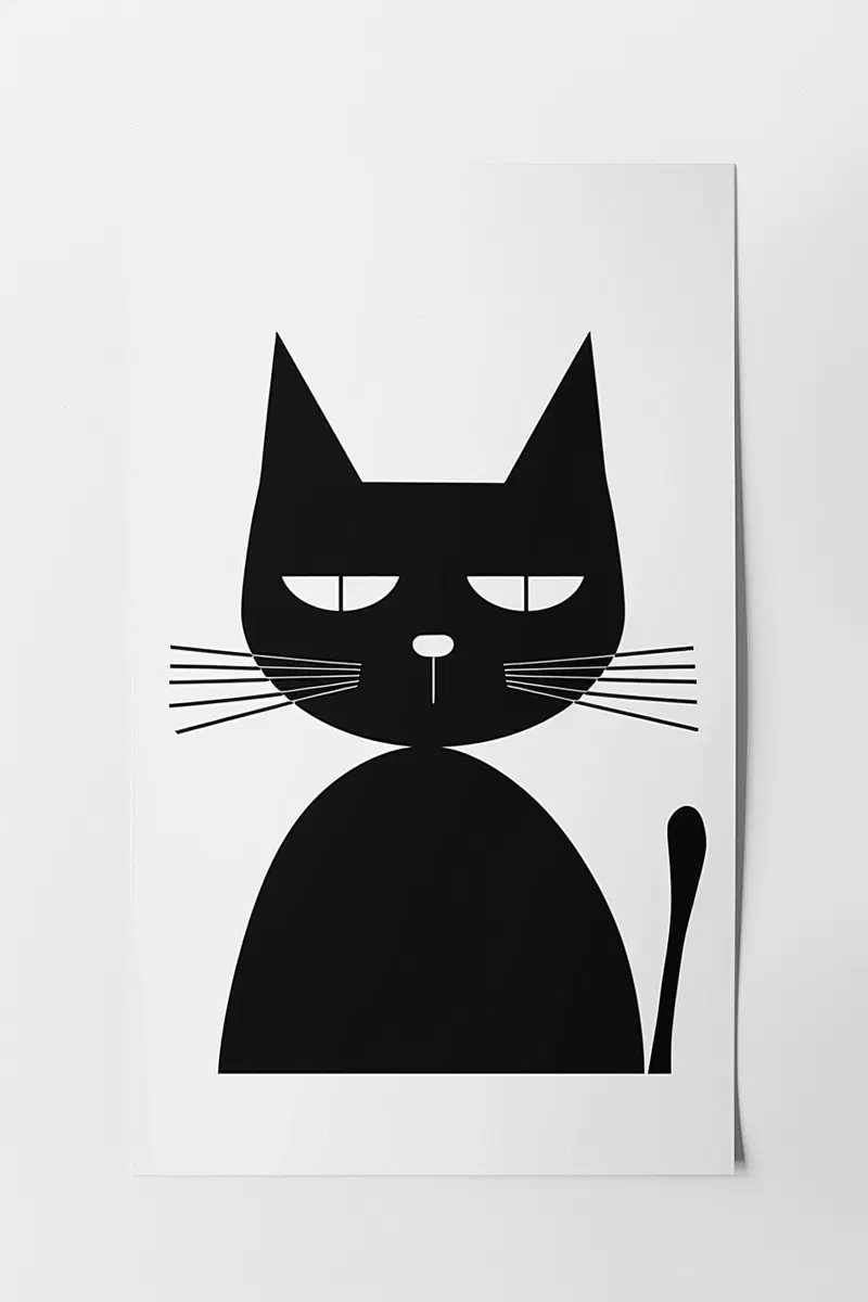 Modern Cat Printable Wall Art with Abstract Black Shapes