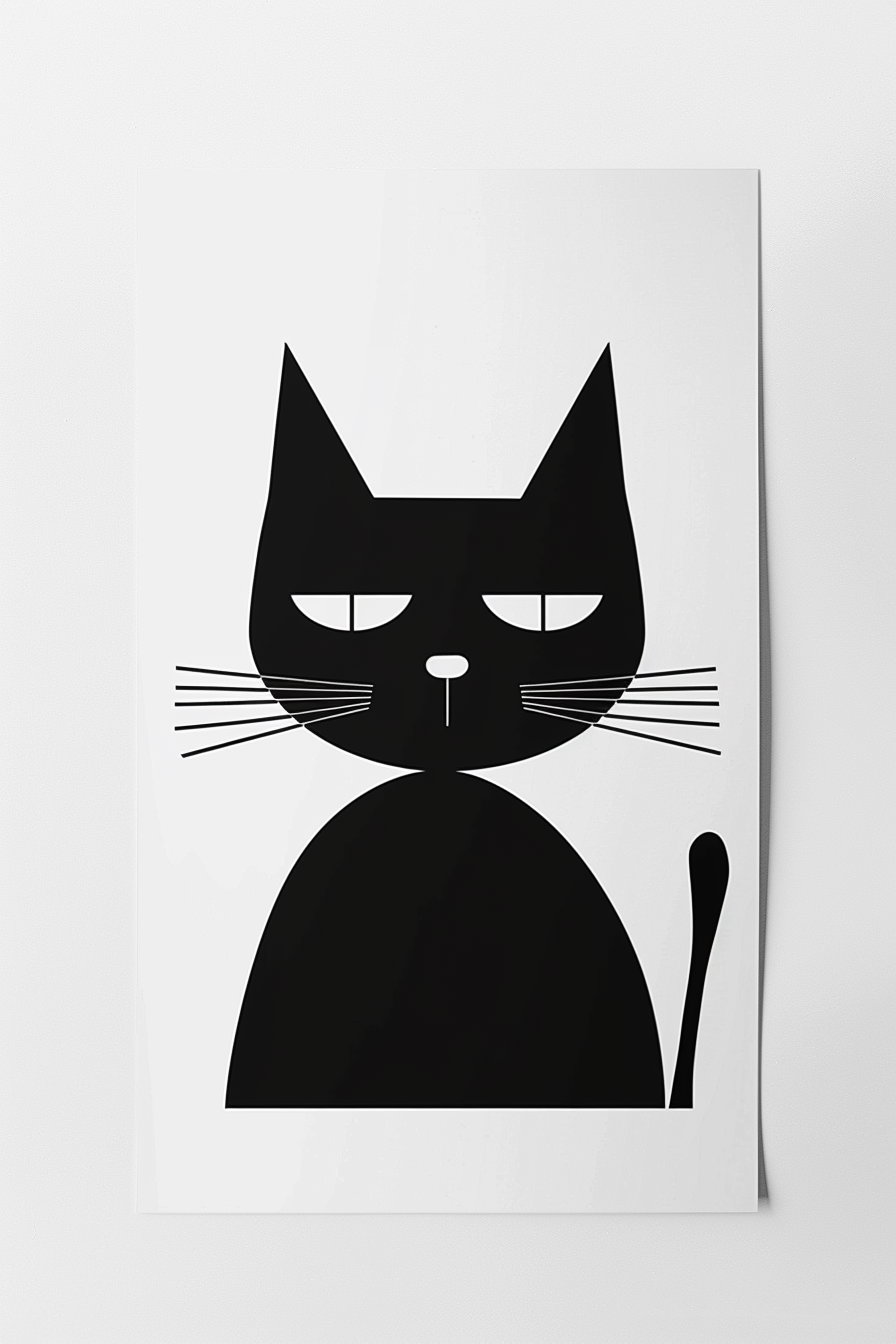 Abstract black cat shapes on white minimalist poster