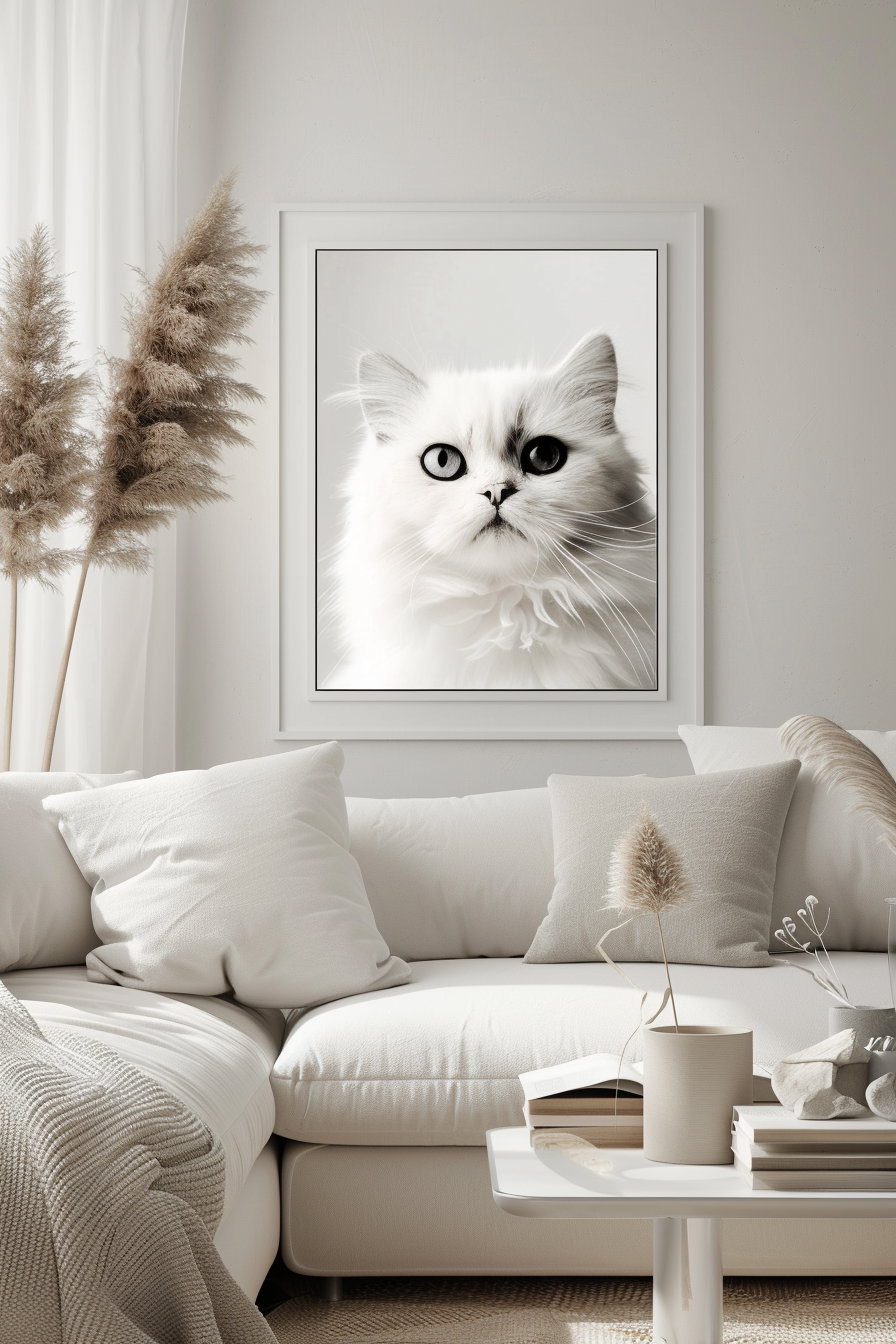 Minimalist cat wall art with balanced composition and white space