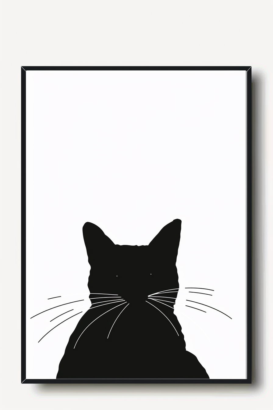 Minimalist cat wall art with balanced composition and white space