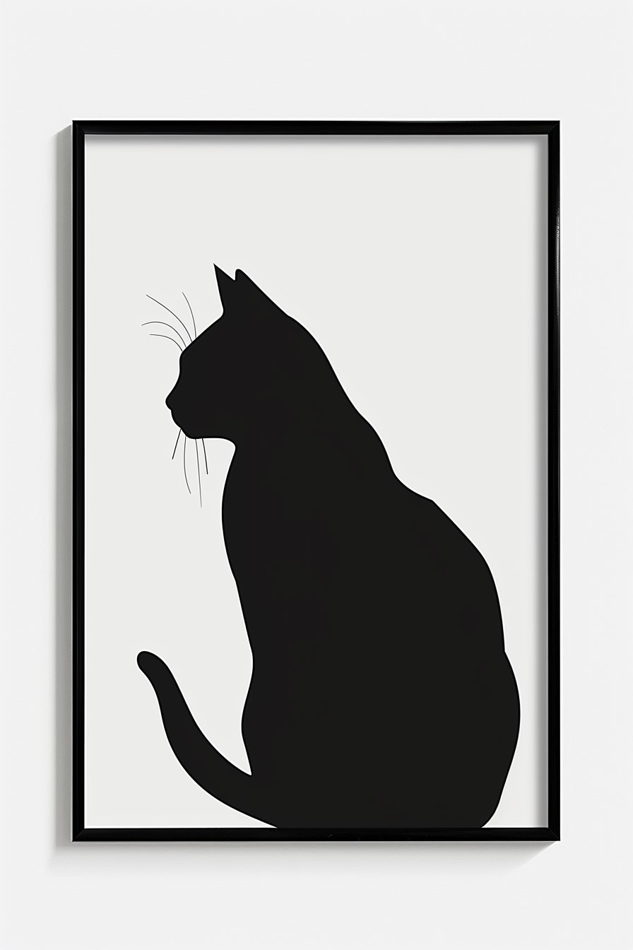 Black cat in geometric frame modern wall art design