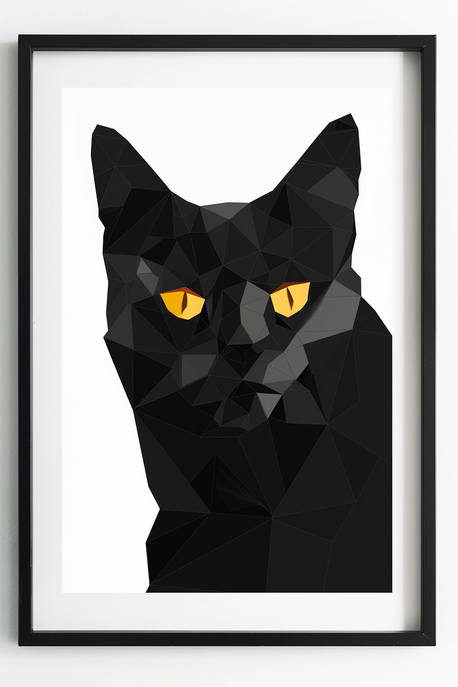 Black cat in geometric frame modern wall art design