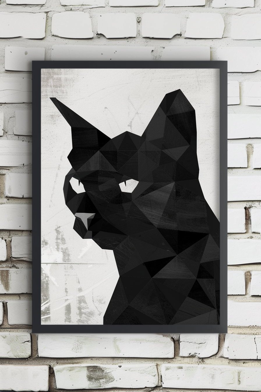 Black cat in geometric frame modern wall art design
