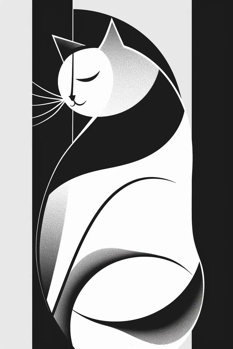 Abstract Cat Printable Wall Art in Minimalist Black and White