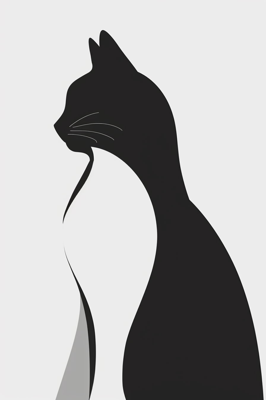 Abstract black and white cat poster with smooth curves