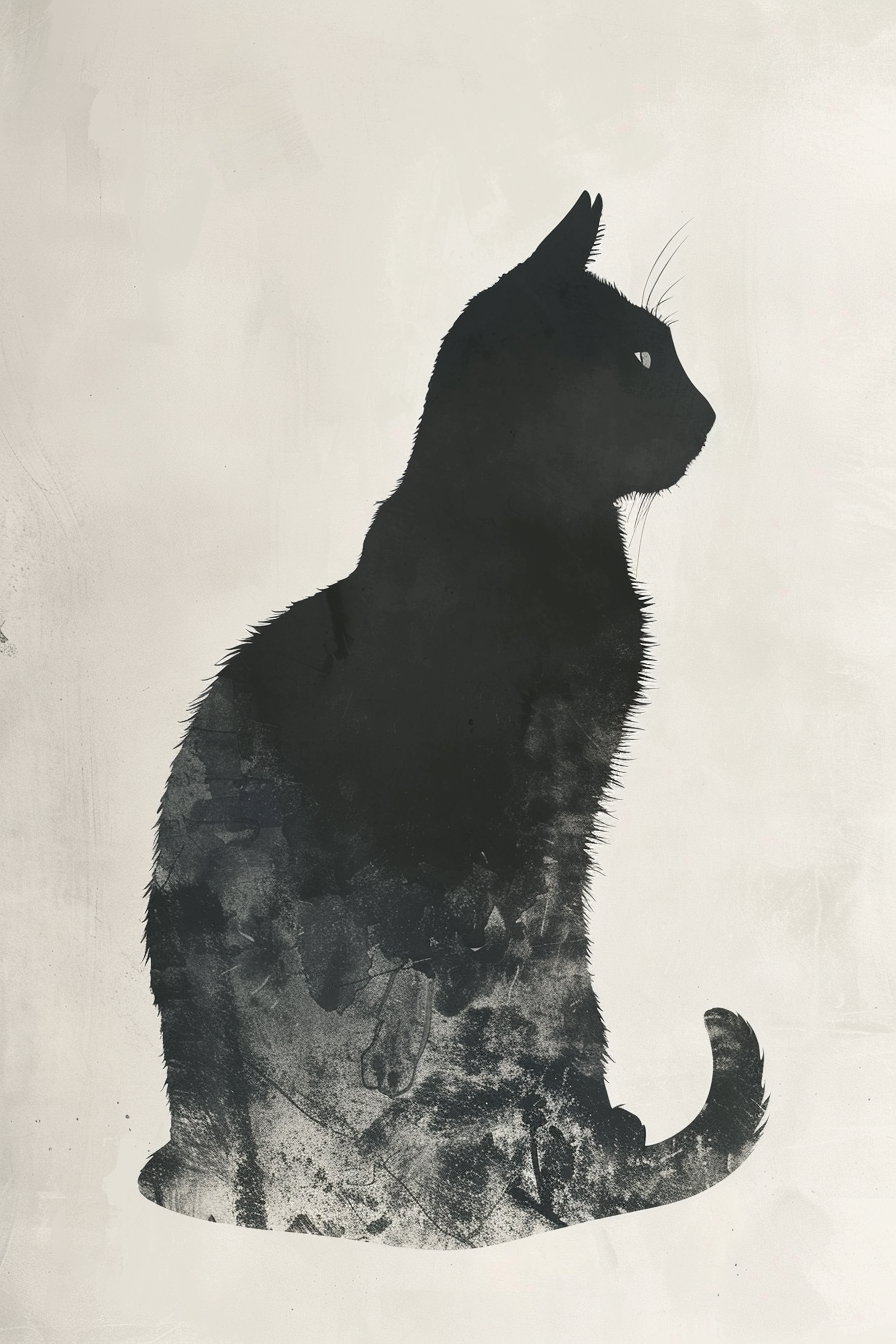 Minimalist black cat silhouette with gradient shadow art