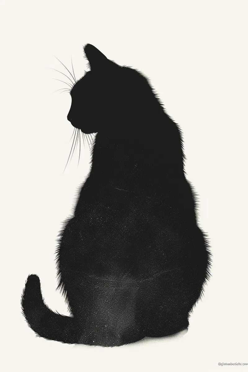 Minimalist Black Cat Printable Wall Art with Gradient Shadow
