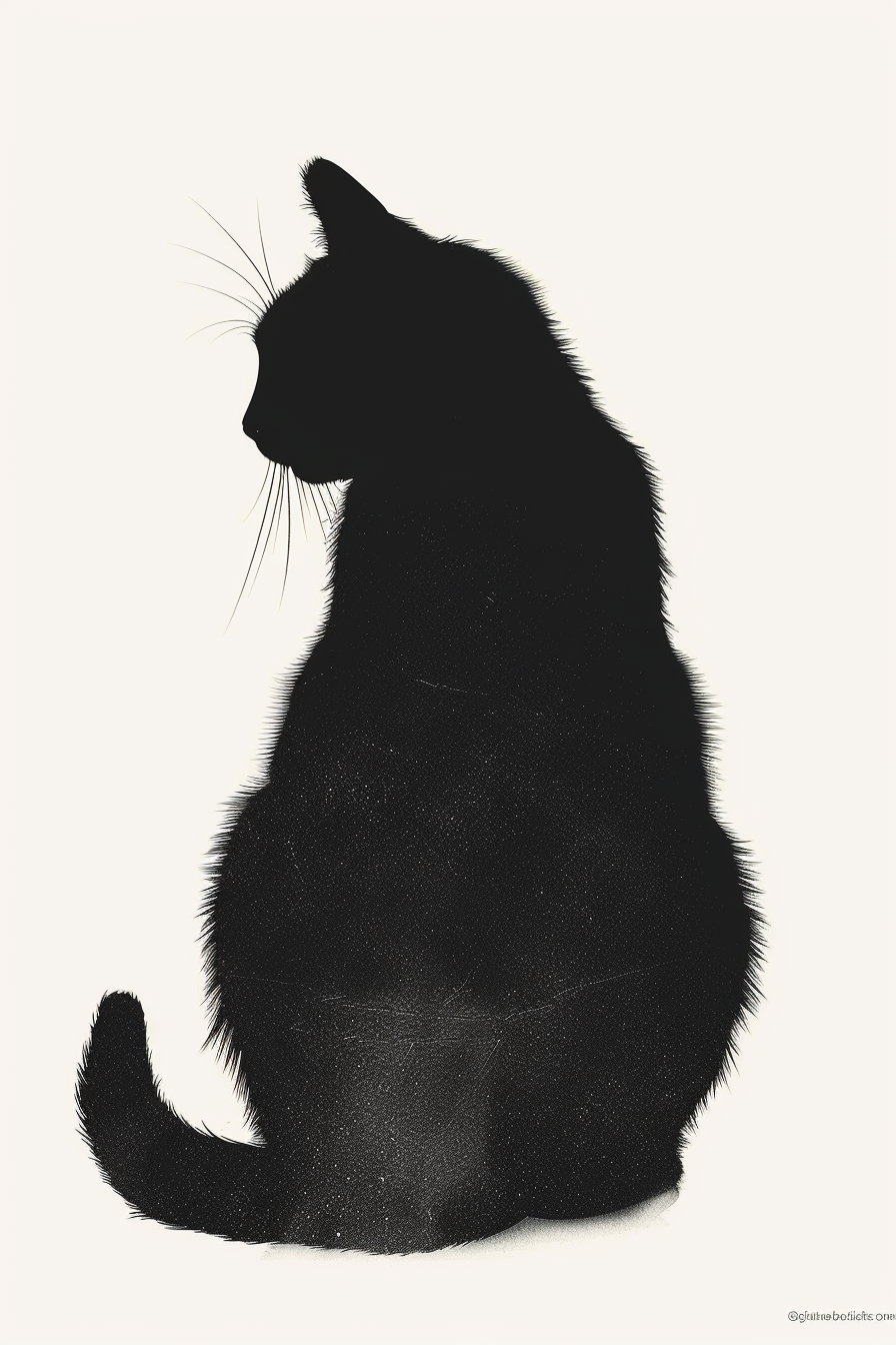 Minimalist black cat silhouette with gradient shadow art print