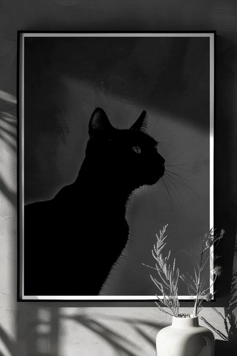 High Contrast Black and White Cat Printable Wall Art Decor