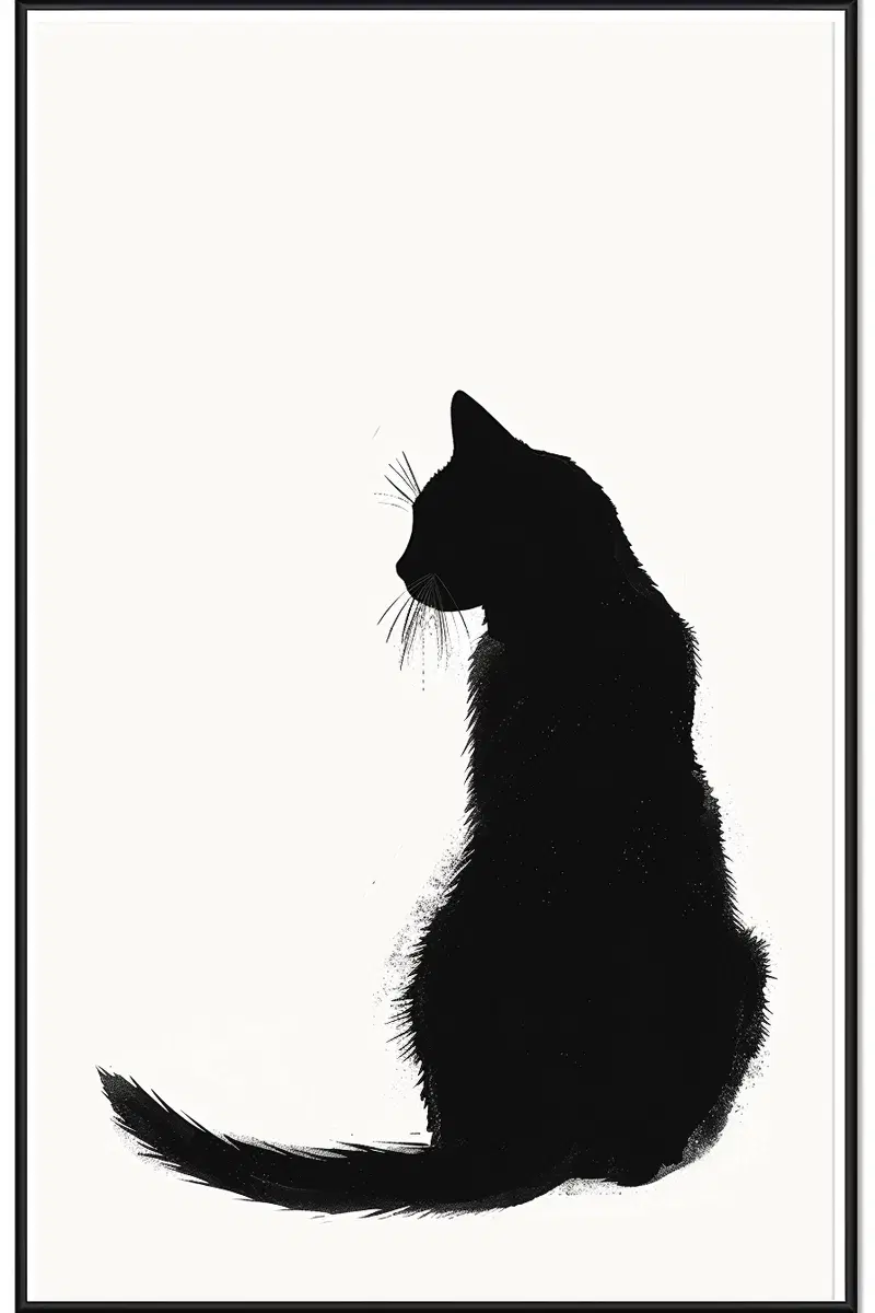 High Contrast Black and White Cat Printable Wall Art Decor