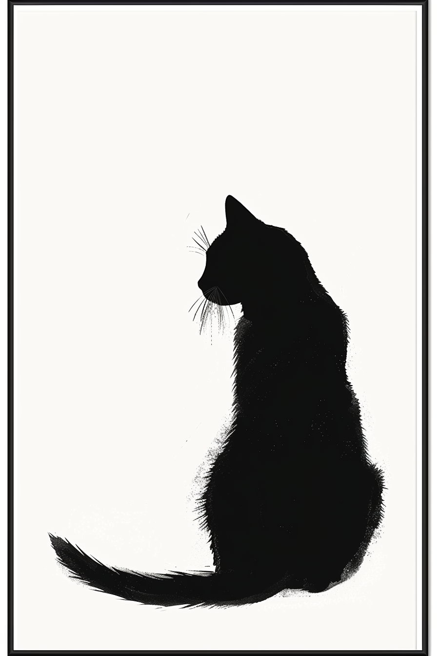 High contrast black and white cat wall art design