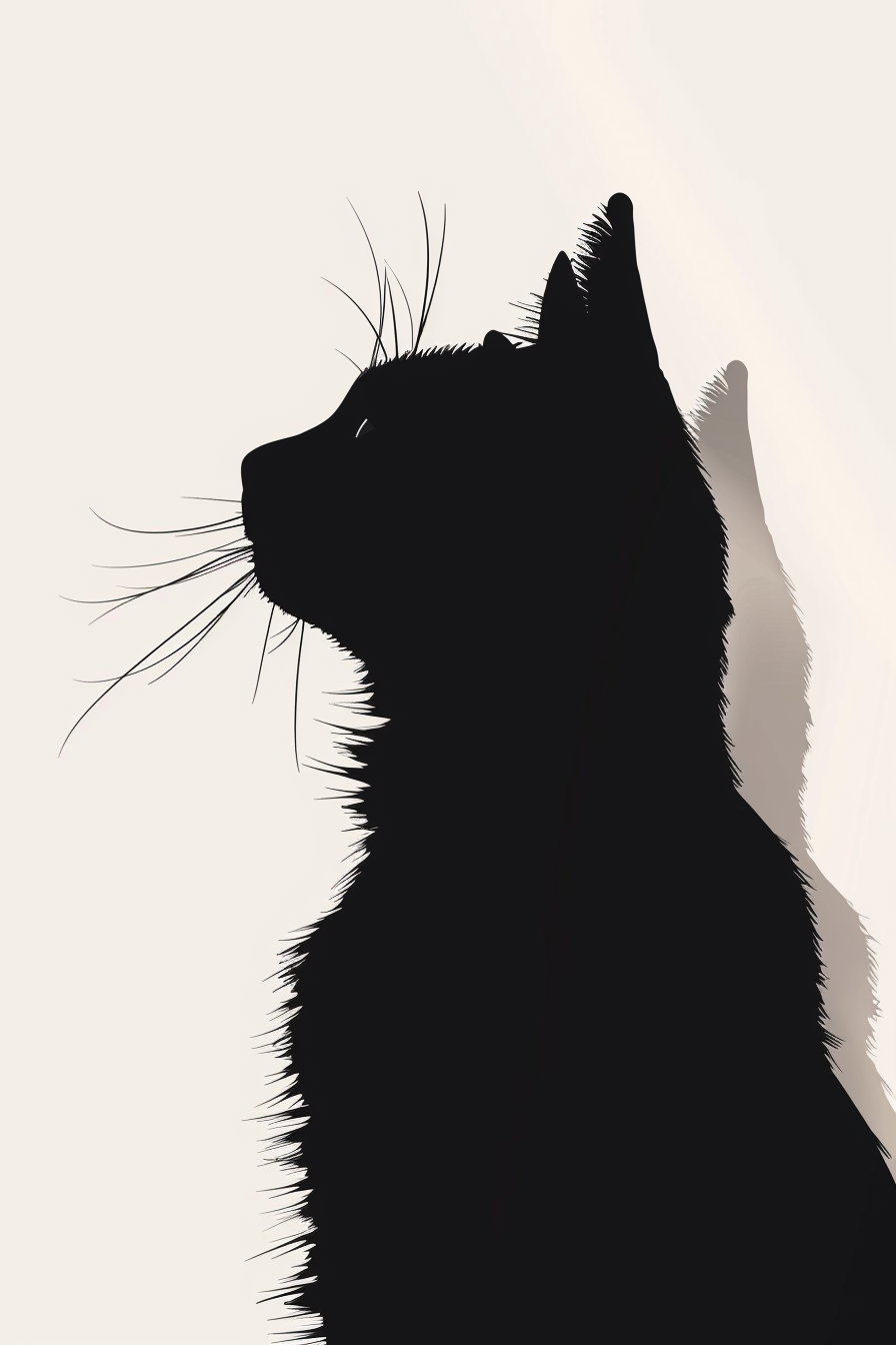 Minimalist cat silhouette art with soft background shadow