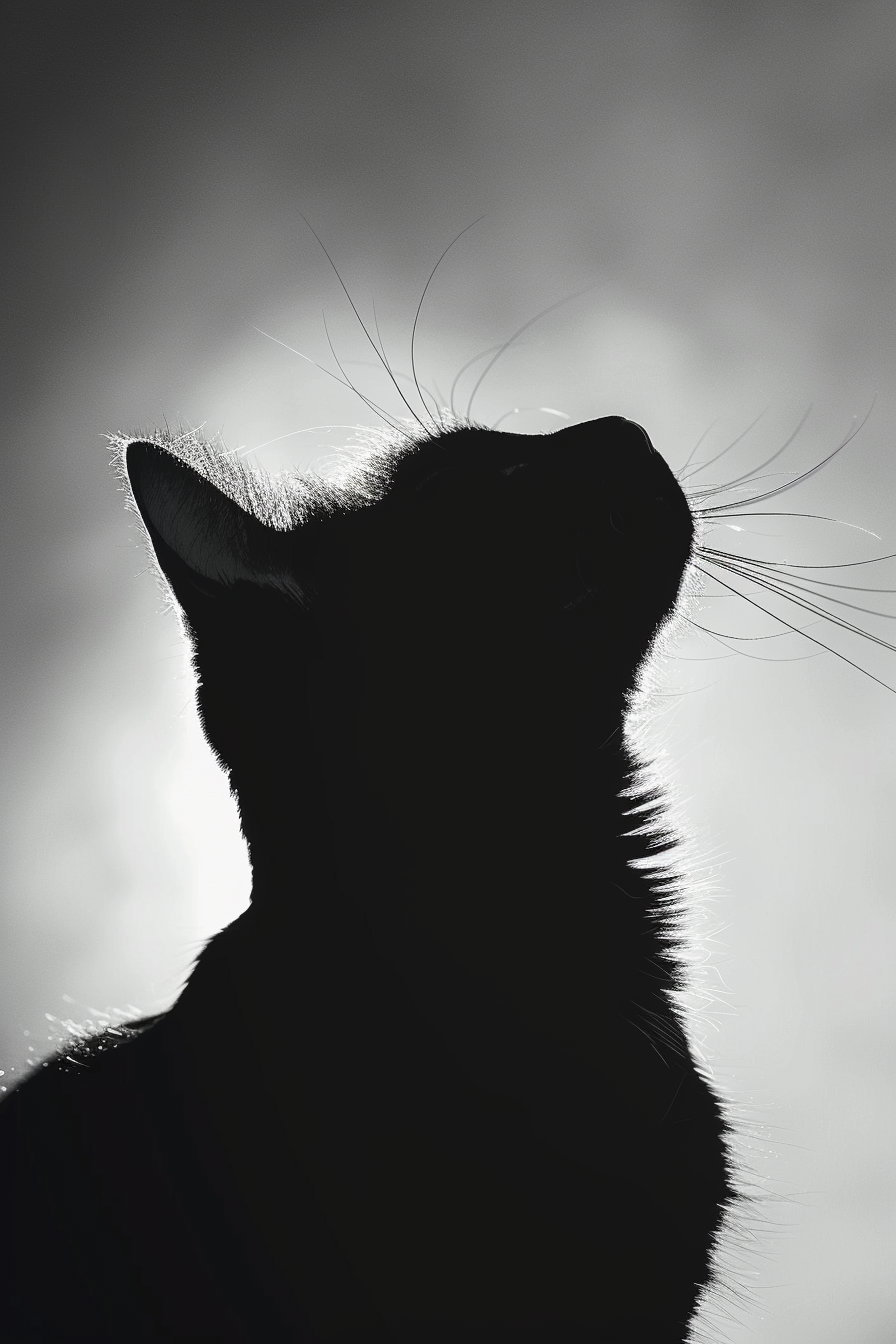 Minimalist cat silhouette artwork with soft background shadow