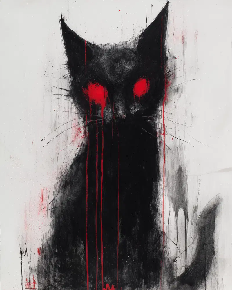 Neo-Expressionist Black Cat Art for Dark Aesthetic Decor