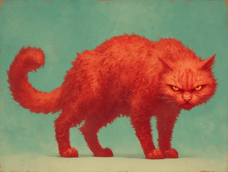 Red fur cat with contemptuous expression in full body view