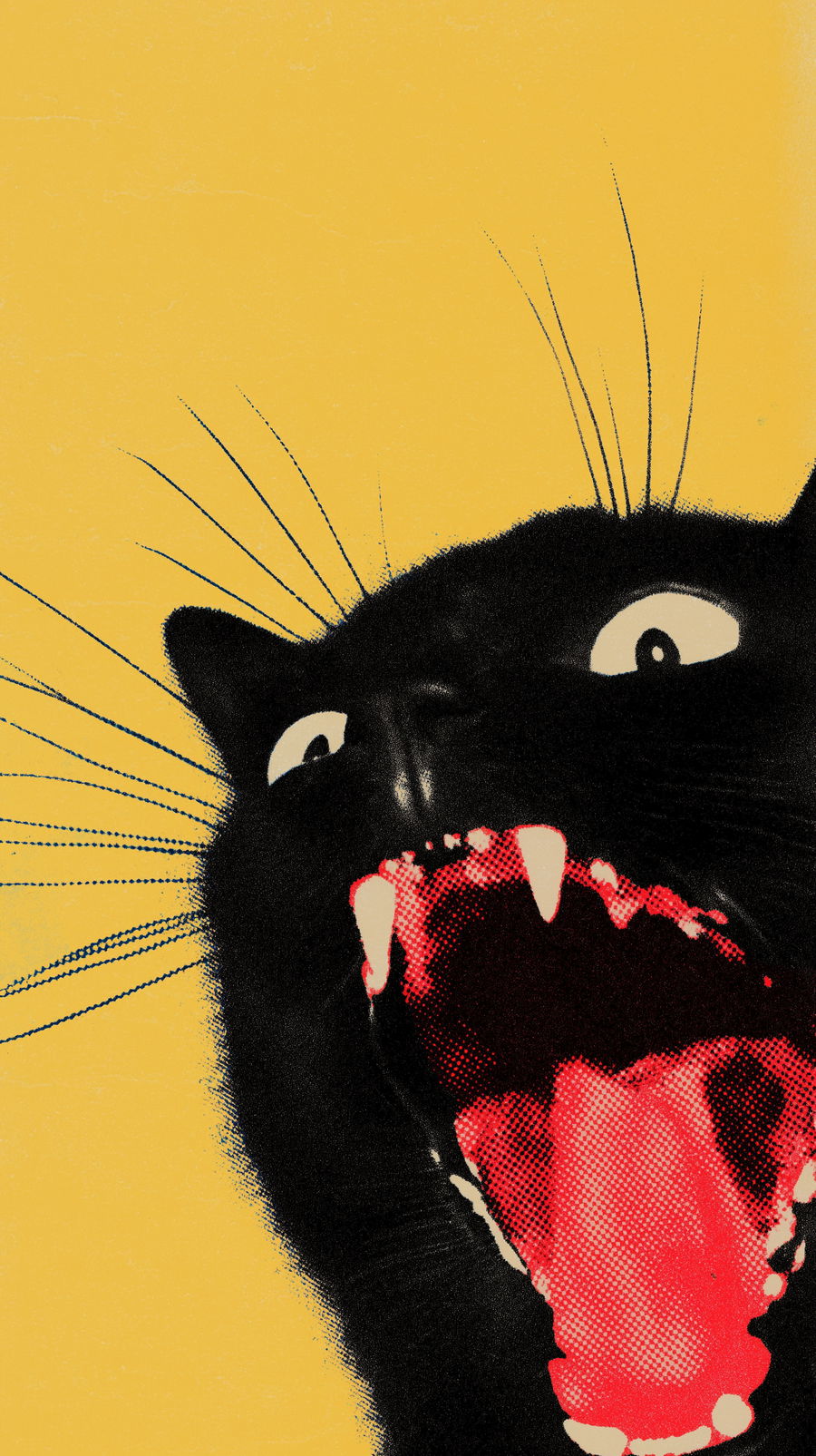 Mid-century retro poster featuring large black cat head