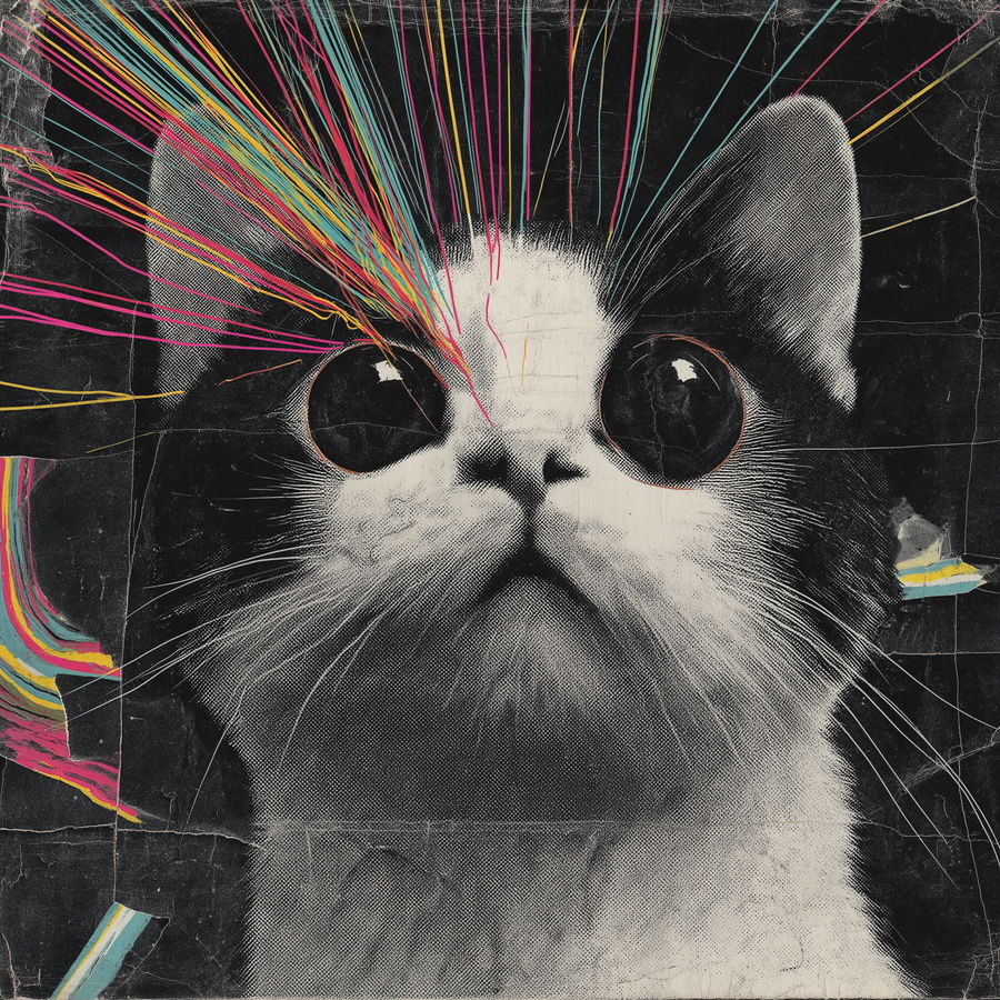 Sad kittycat on a vinyl cover for HUMAIN G FAIM