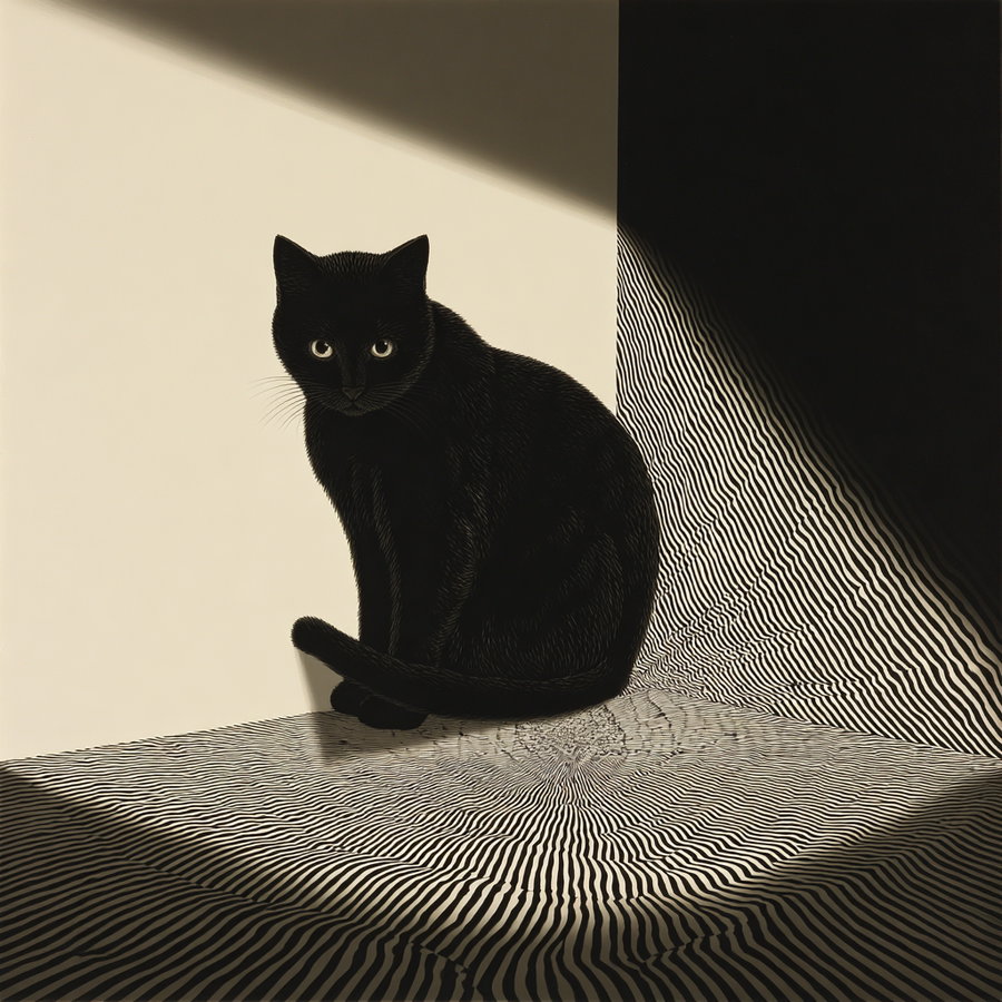 Optical illusion of Schrödinger's cat playing in a box