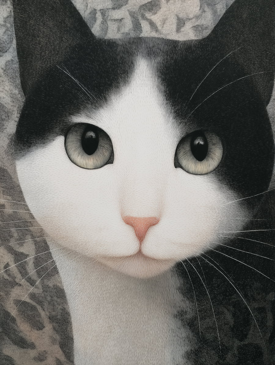 Serene cat face against a simple background