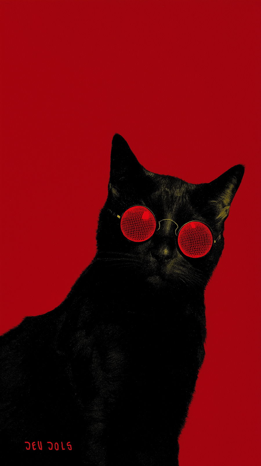 Sexy cat wearing sunglasses with a disco ball reflection