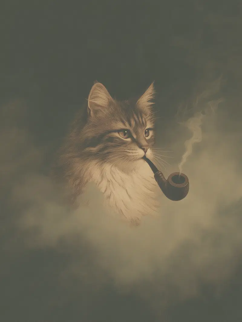 Victorian Style Portrait of a Smoking Siberian Cat Decor Ideas