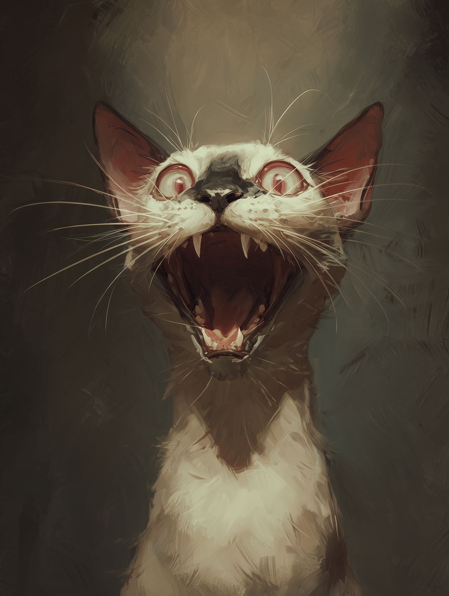Silly cat with exaggerated expression in vampirepunk style