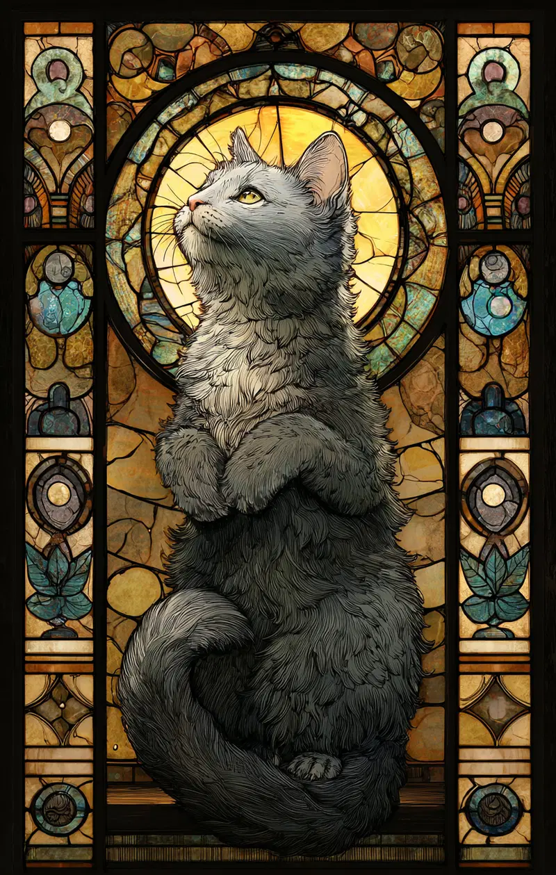 Whimsical Stained Glass Cat Window Art for Vintage Decor Inspiration