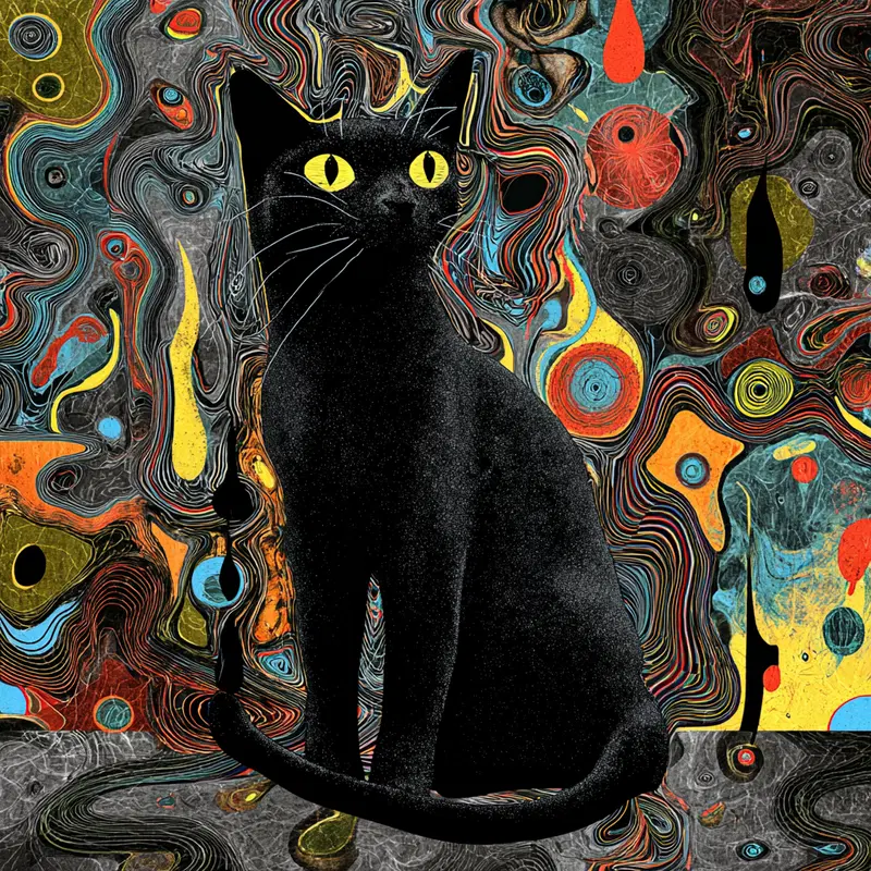 Surreal Abstract Black Cat Art for Unique Home Decor Inspiration