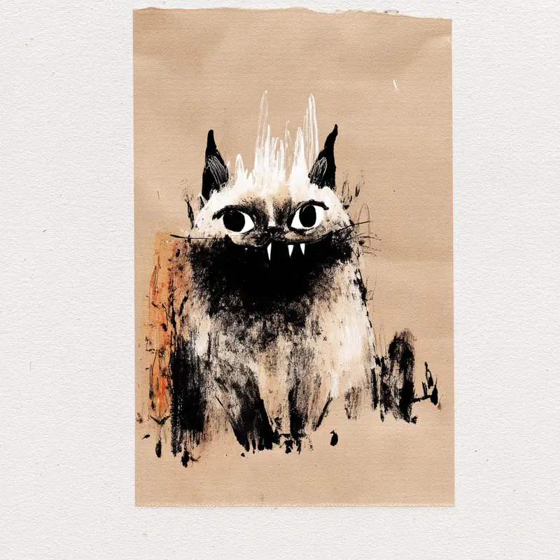 Surreal Cat Art: Abstract Pencil Sketch for Unique Home Decor