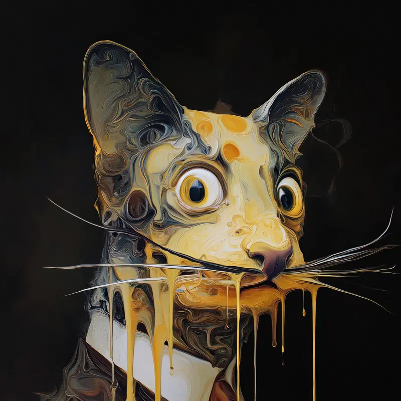 Surrealist Cat Decor Ideas: Melting Camembert Art Inspiration